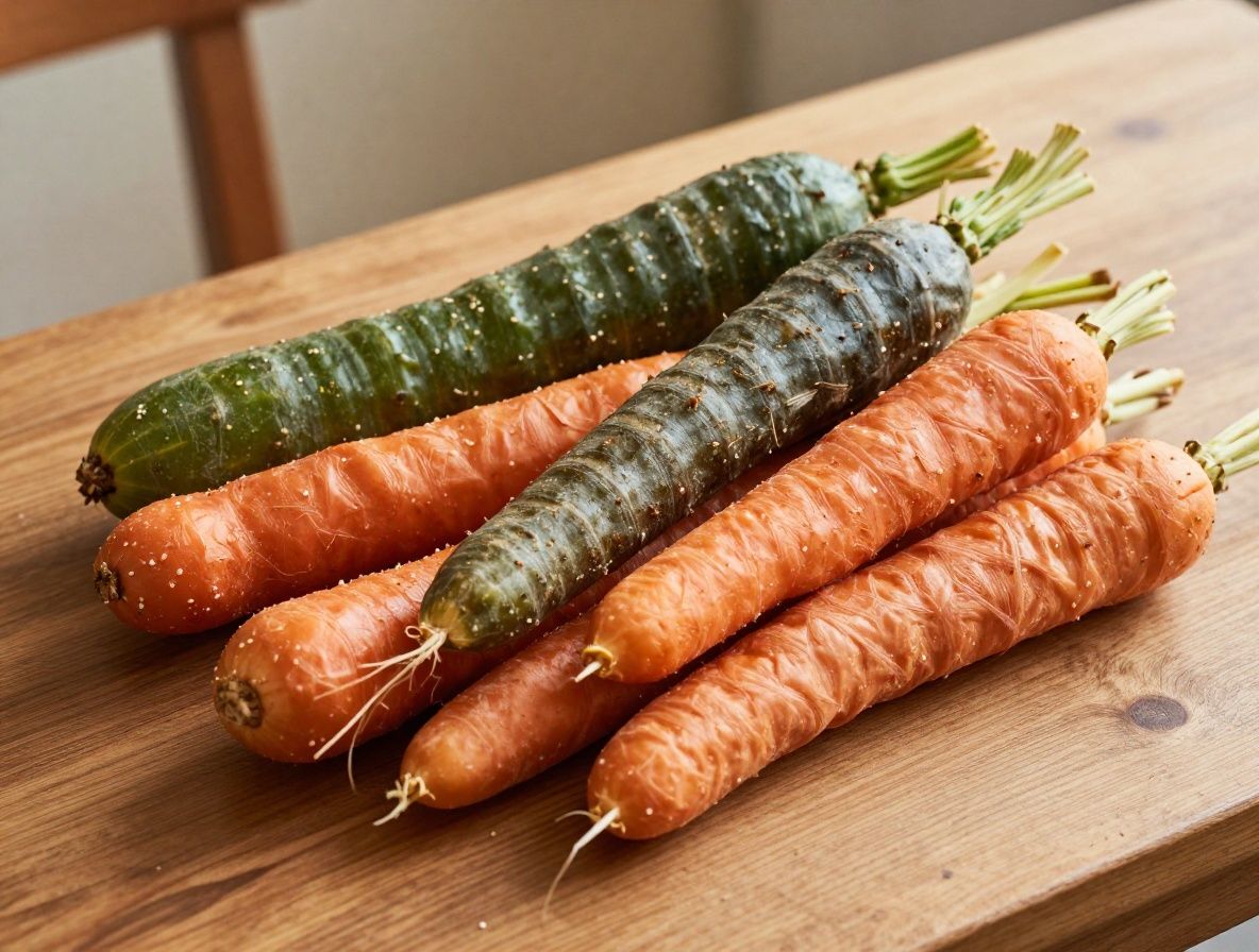 Variété de céréales complètes, pains artisanaux, riz brun et légumes féculents sur une table en bois, photographiés sous lumière naturelle chaude
